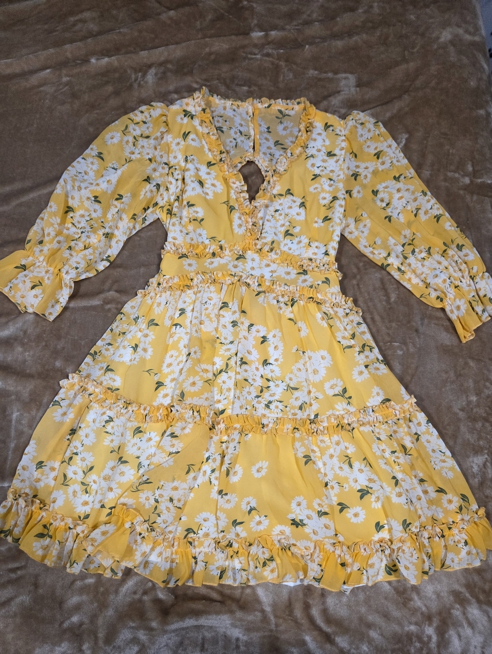 Yellow Floral Ruffle Mini Dress - Picture 3 of 6